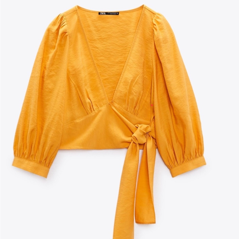 Zara Yellow Puff Sleeve Wrap Blouse